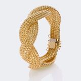 Wide Gold Bangle Bracelet with Woven Elements - image 1