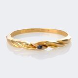 Vintage Gold Bangle Bracelet with Sapphire Cabochon - image 2