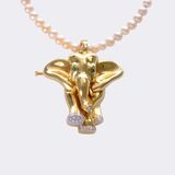 Diamond Gold Pendant 'Elephant' on Pearl Necklace - image 1