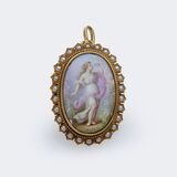 Antique Brooch with Beads and Depiction of Flora