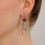 Pair of Diamond Amethyst Earpendants 'Monkeys' - image 2