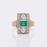 Art Deco Emerald Diamond Ring - image 1