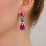 Pair of Ruby ​​Emerald Earrings - image 2