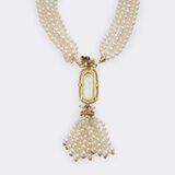 Pearl Necklace with Diamond Chatelaine 'Hourglass of life' - image 1