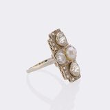 Art Nouveau Diamond Ring with Pearl - image 2