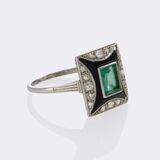 Art Deco Emerald Diamond Ring - image 2