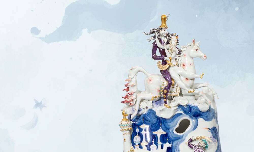 Außergewöhnliche große Bodenvase 'Tausendundeine Nacht'