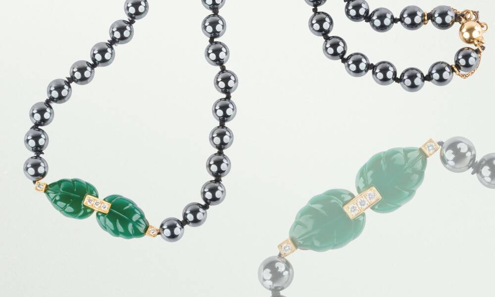 Hämatit Chrysopras Collier 'Patiala' mit Brillanten