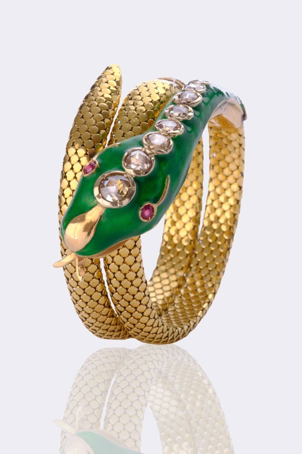 Jugendstil Schlangen Armreif mit Diamanten