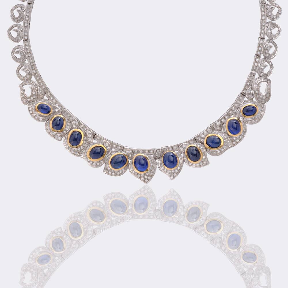 High-quality Sapphire Diamond Demi Parure with Necklace and Earrings