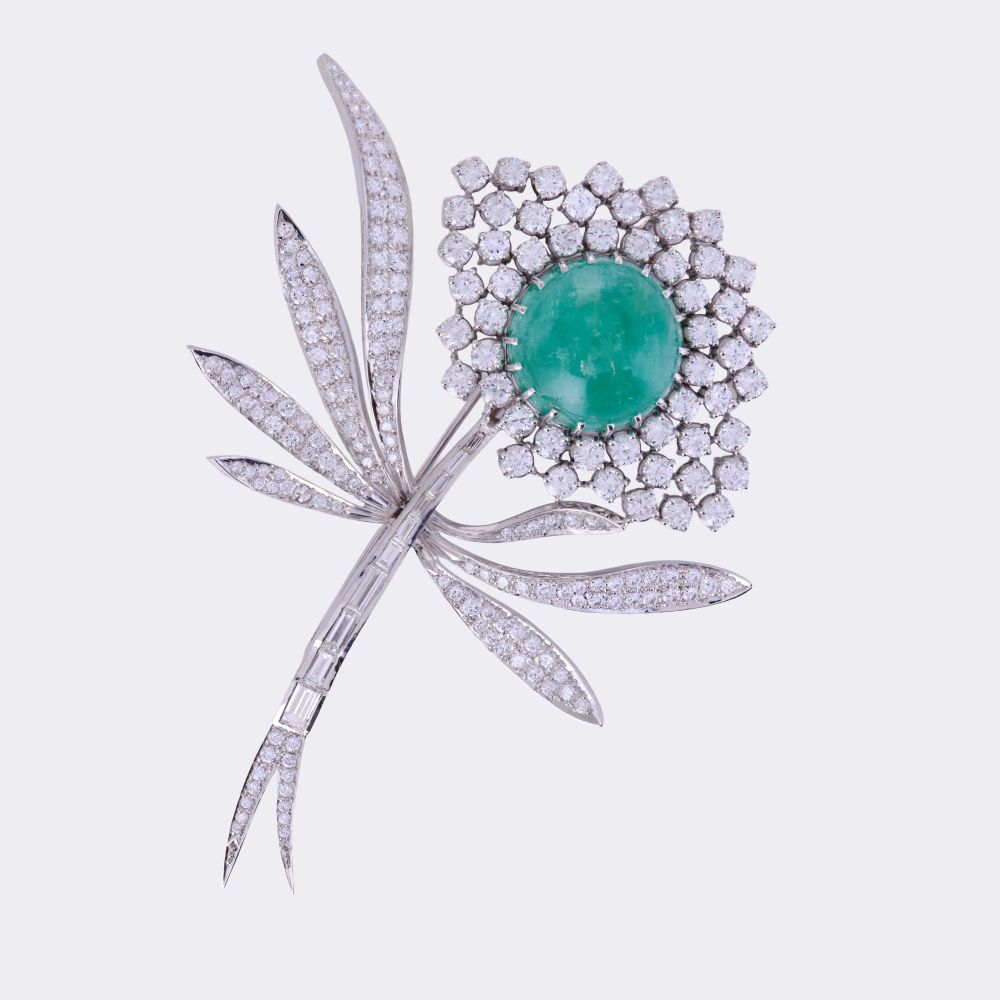 Außergewöhnliche Smaragd Diamant Blütenbrosche